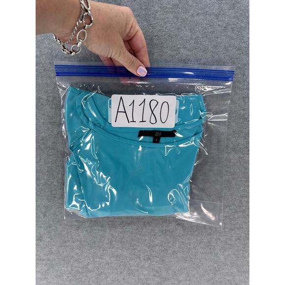 Tibi Women's sz 4 Blue Flowy Blouse Cut Out Workwear Classy Modest Dressy Casual - Picture 7 of 7